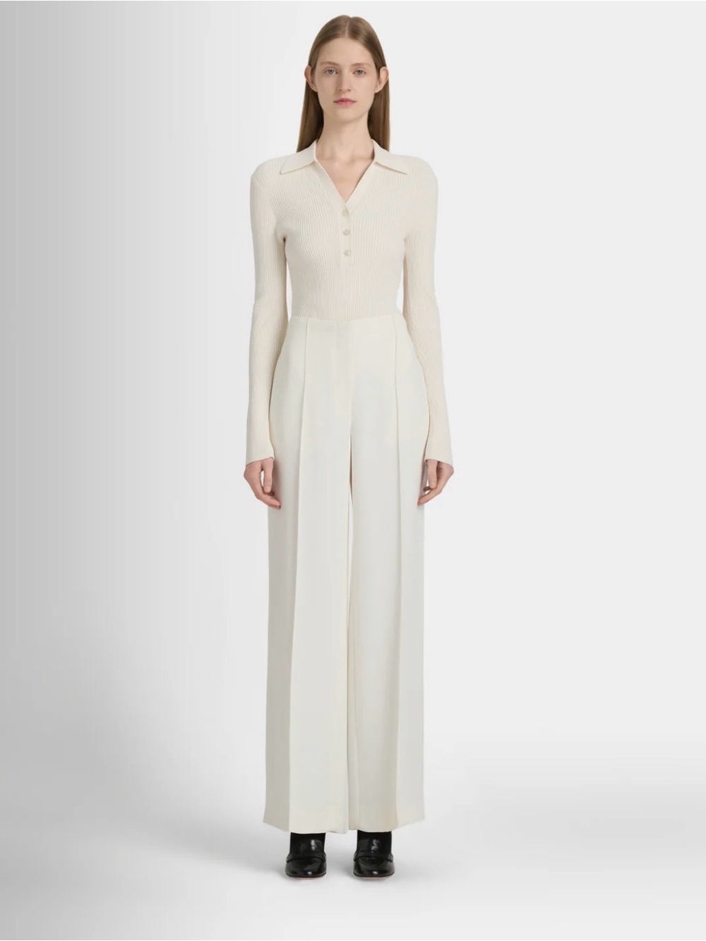 Club Monaco Cream Wide-Leg High-Waist Trousers 6 TALL